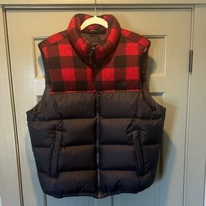 The North Face Red and Black Checkered Puffer Vest